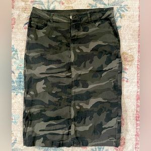 Camo Stretch Denim Pencil Skirt